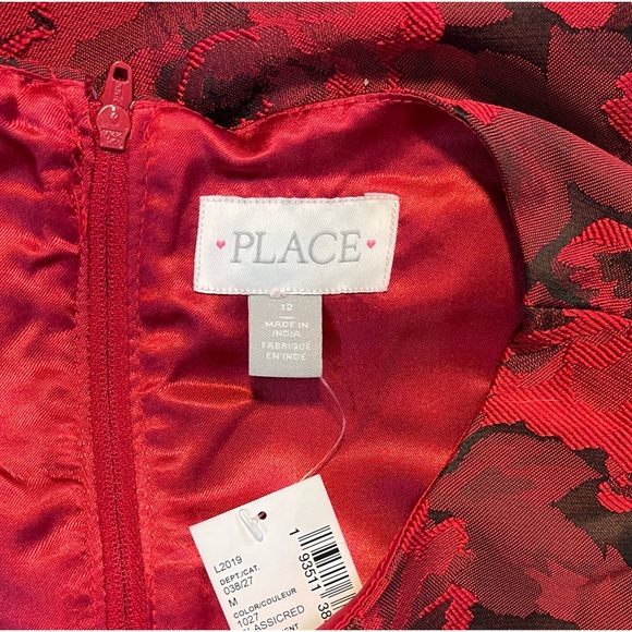 Children’s Place Red Jacquard Pleated Special Occasion Holiday Dress Girls 12 - Picture 7 of 8